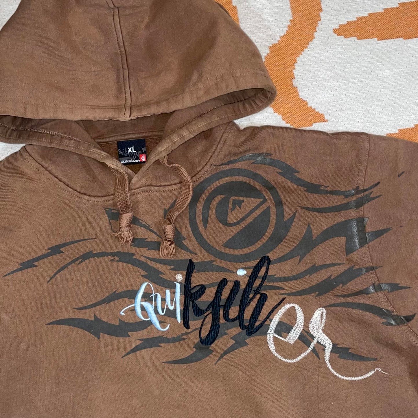 Quiksilver 90s Embroidered Brown Surf Hoodie XL