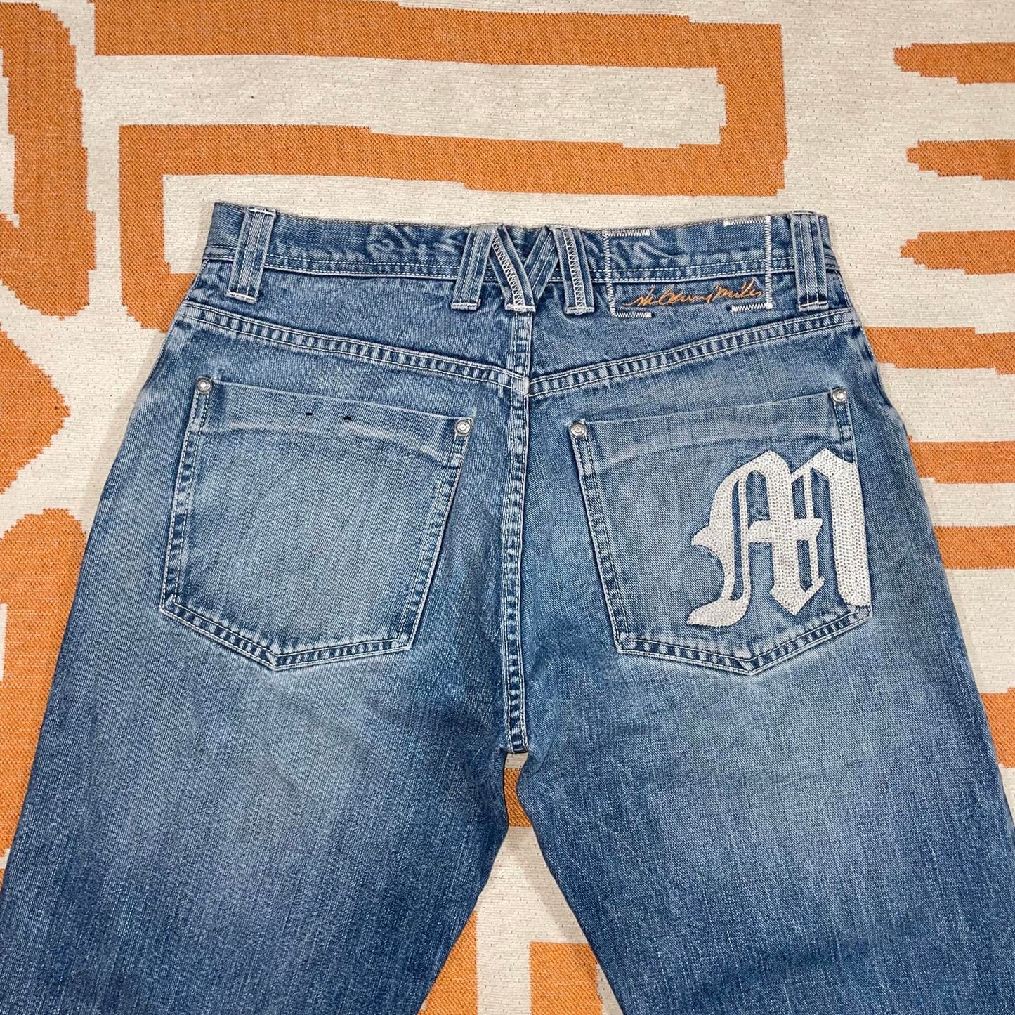 Sir Benni Miles 00s Embroidered Blue Denim Jeans 31x30