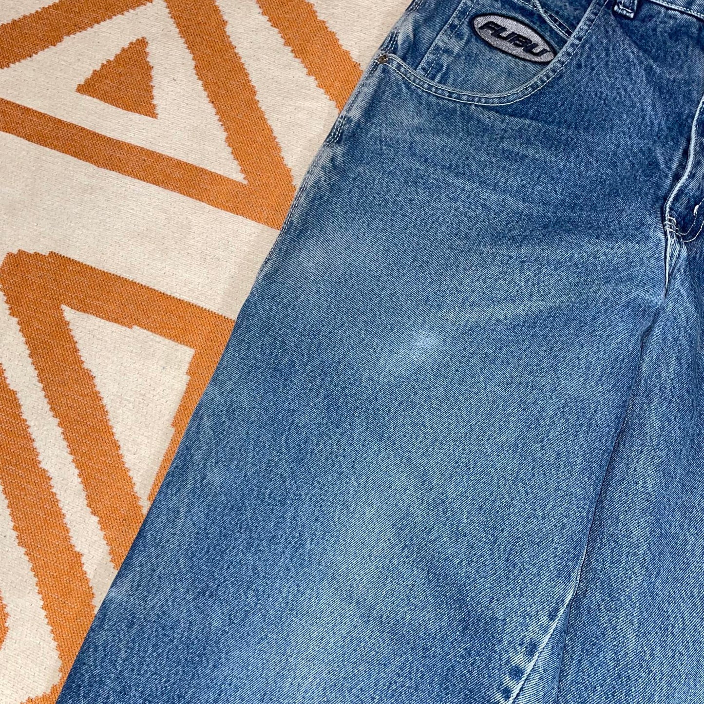 Fubu 90s Embroidered Baggy Denim Blue Jeans 32x32