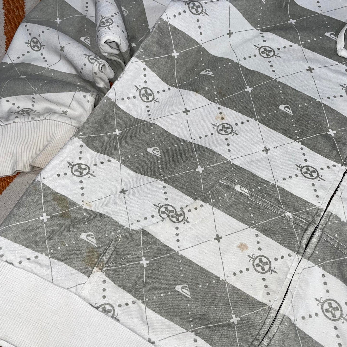 Quiksilver 00s Striped Pattern White Zip Hoodie L