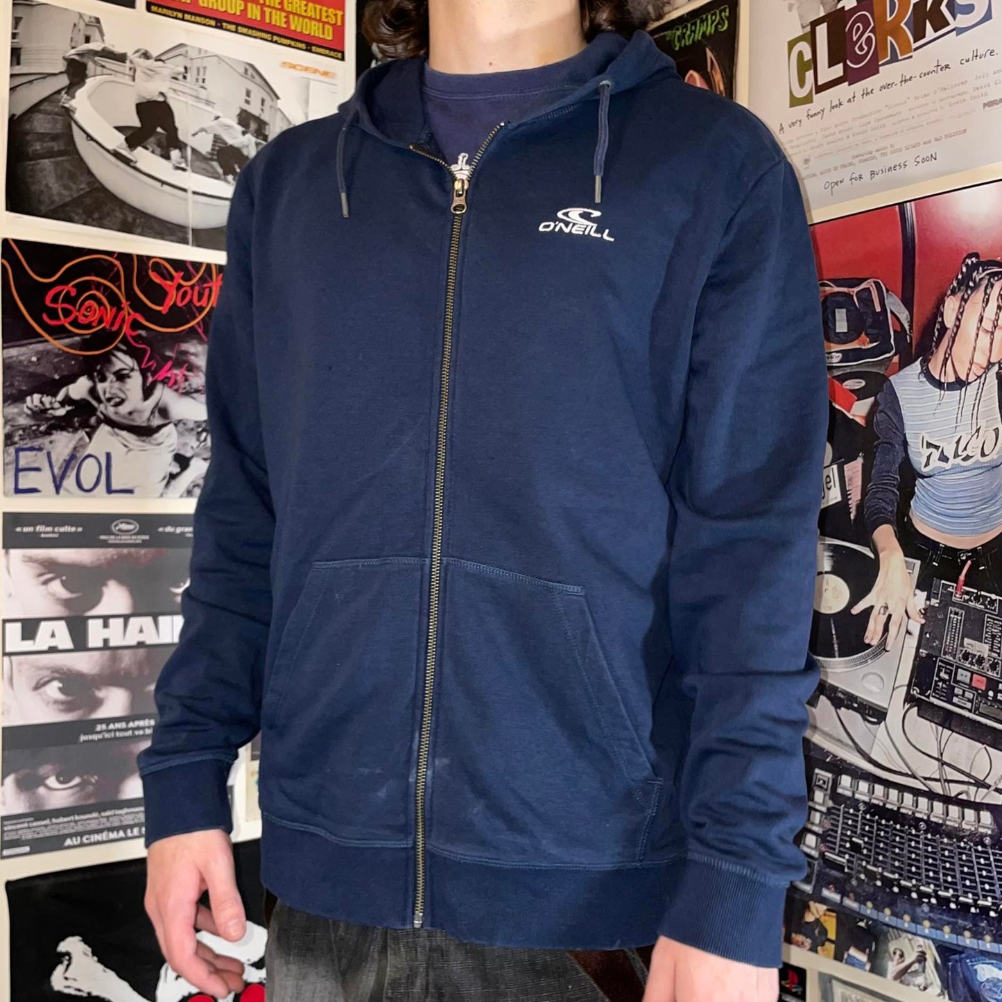 O’Neill 00s Navy Embroidered Zip Hoodie M