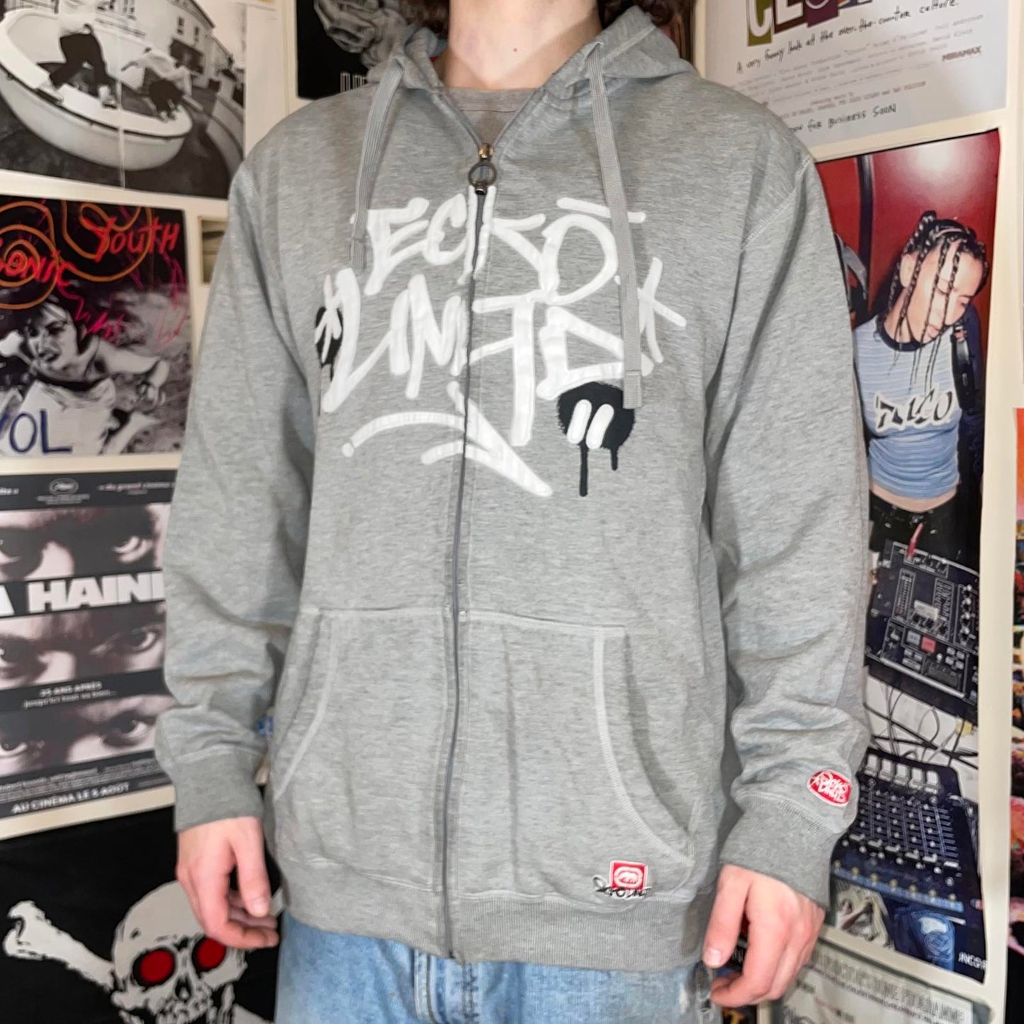 Ecko Unltd. 90s Graffiti Embroidered Grey Zip Hoodie M