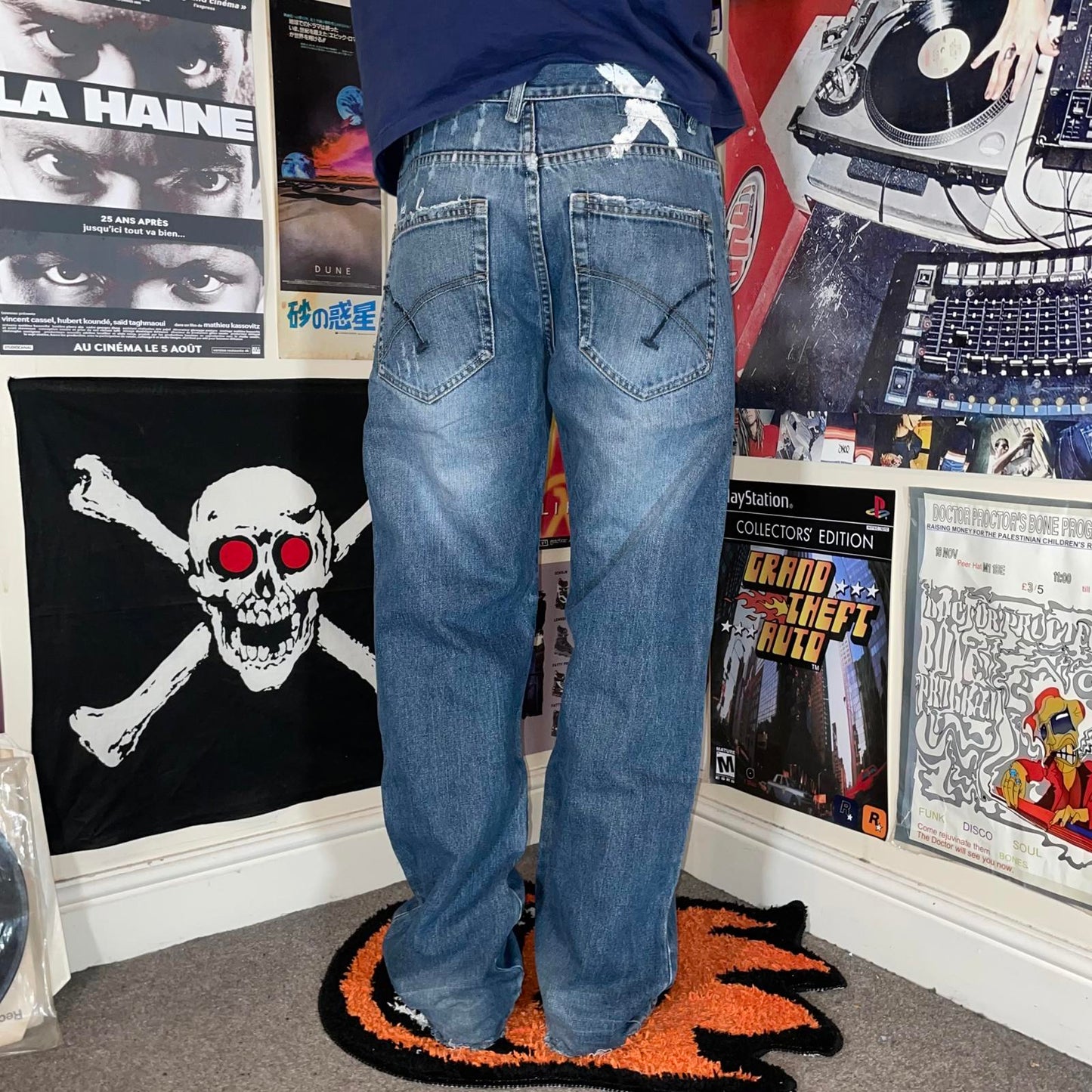 Billabong 00s Printed Cross Denim Blue Surf Jeans 32x32