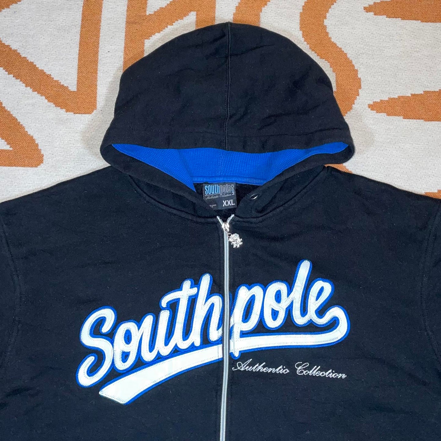 Southpole 90s Embroidered Black/Blue Zip Hoodie XXL