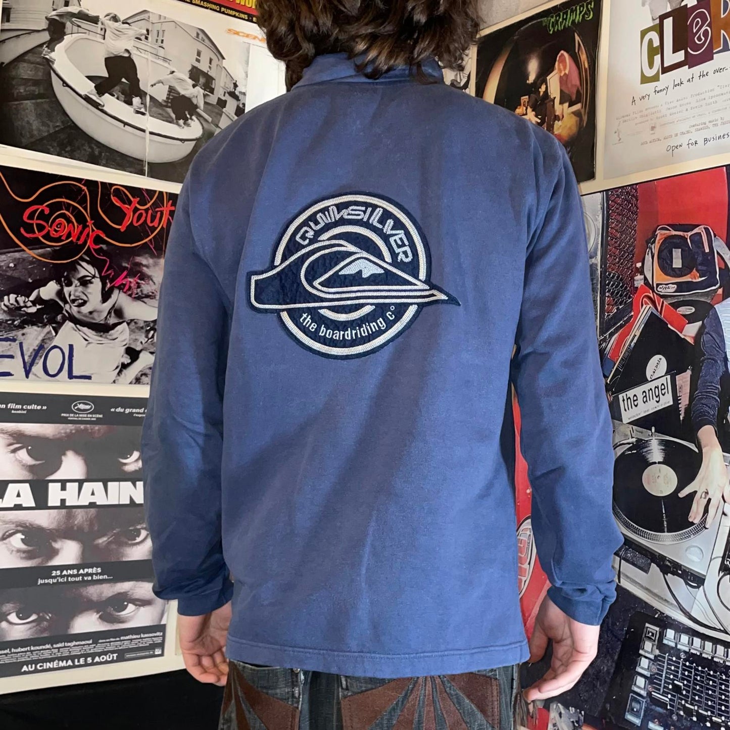 Quiksilver 90s Embroidered Blue Quarter-Zip Sweatshirt M