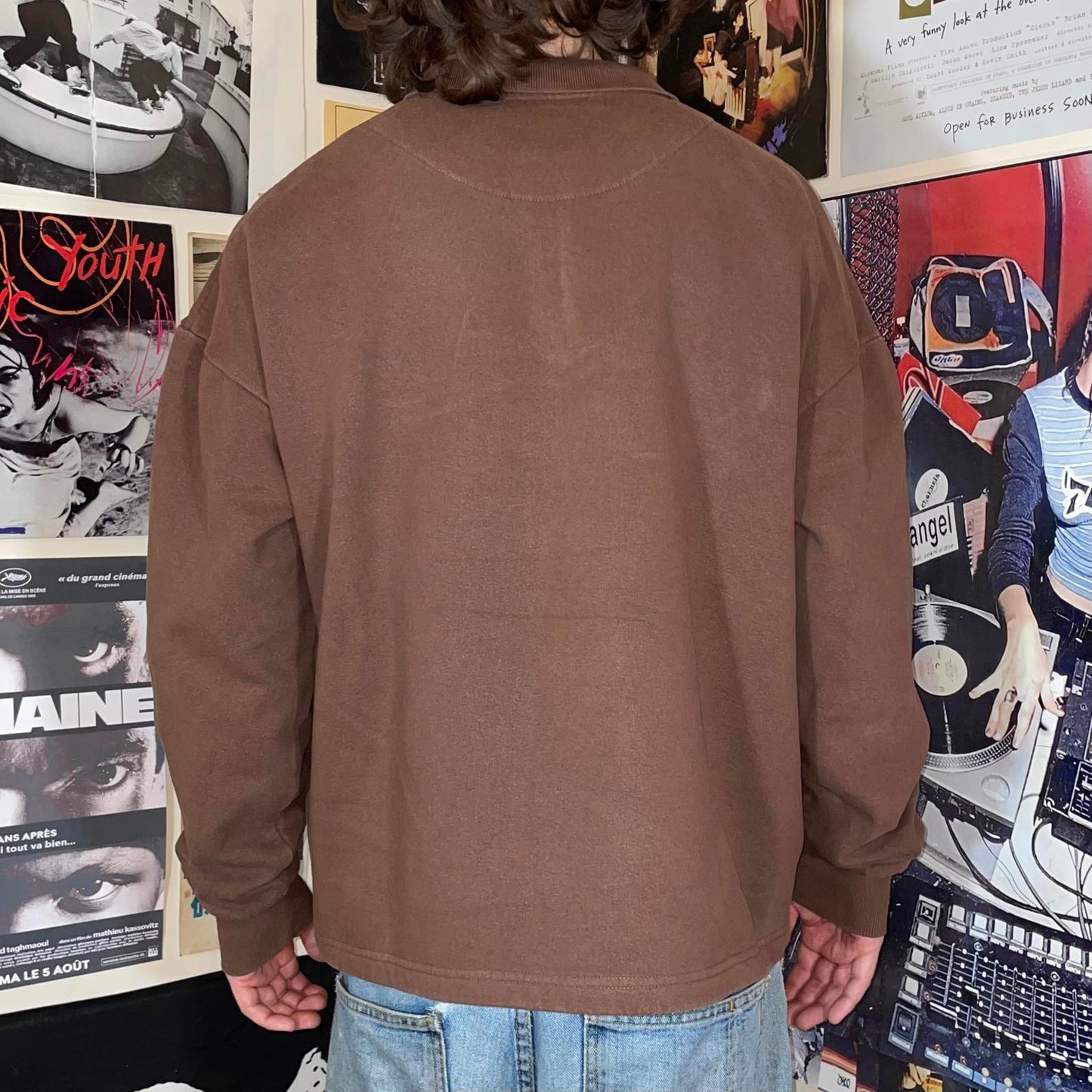 Karl Kani 00s Embroidered Quarter-Zip Brown Sweatshirt S