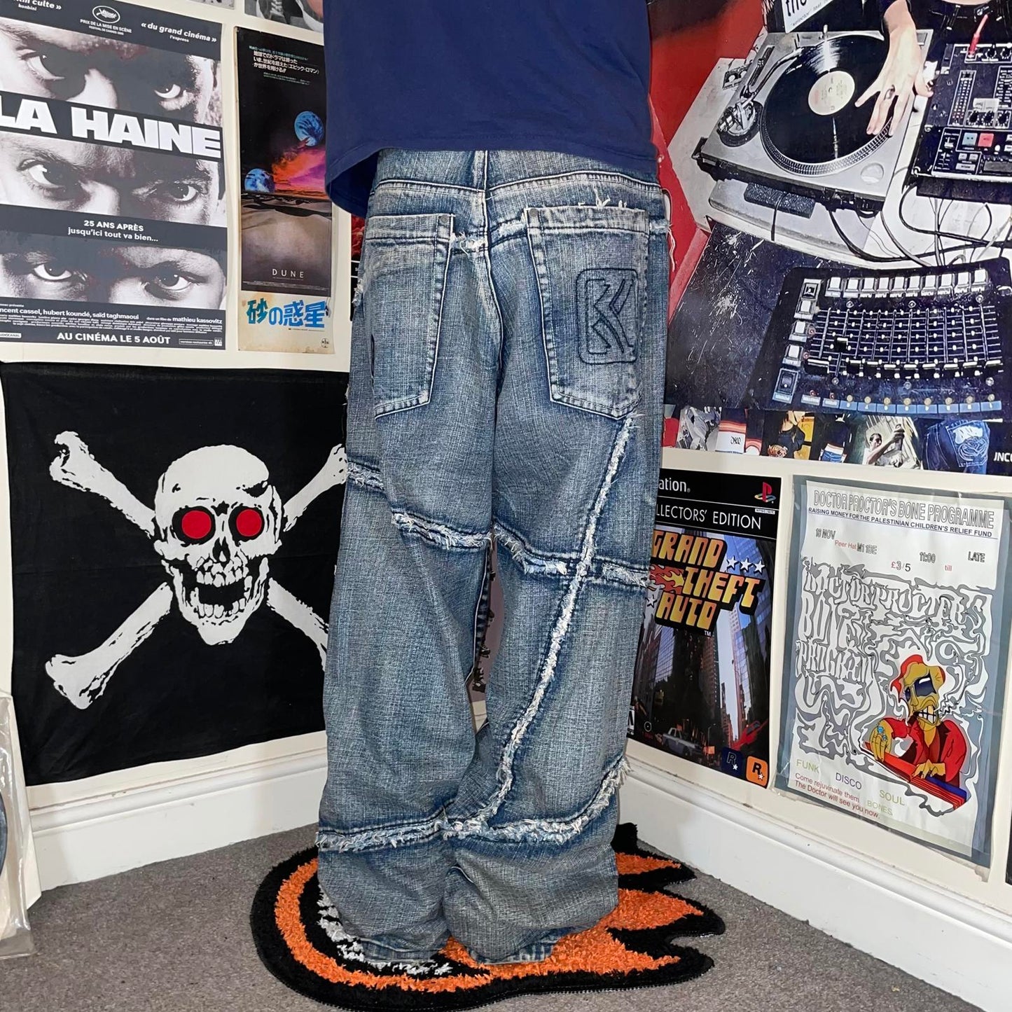 Karl Kani 00s Patchwork Embroidered Baggy Blue Jeans 34x34