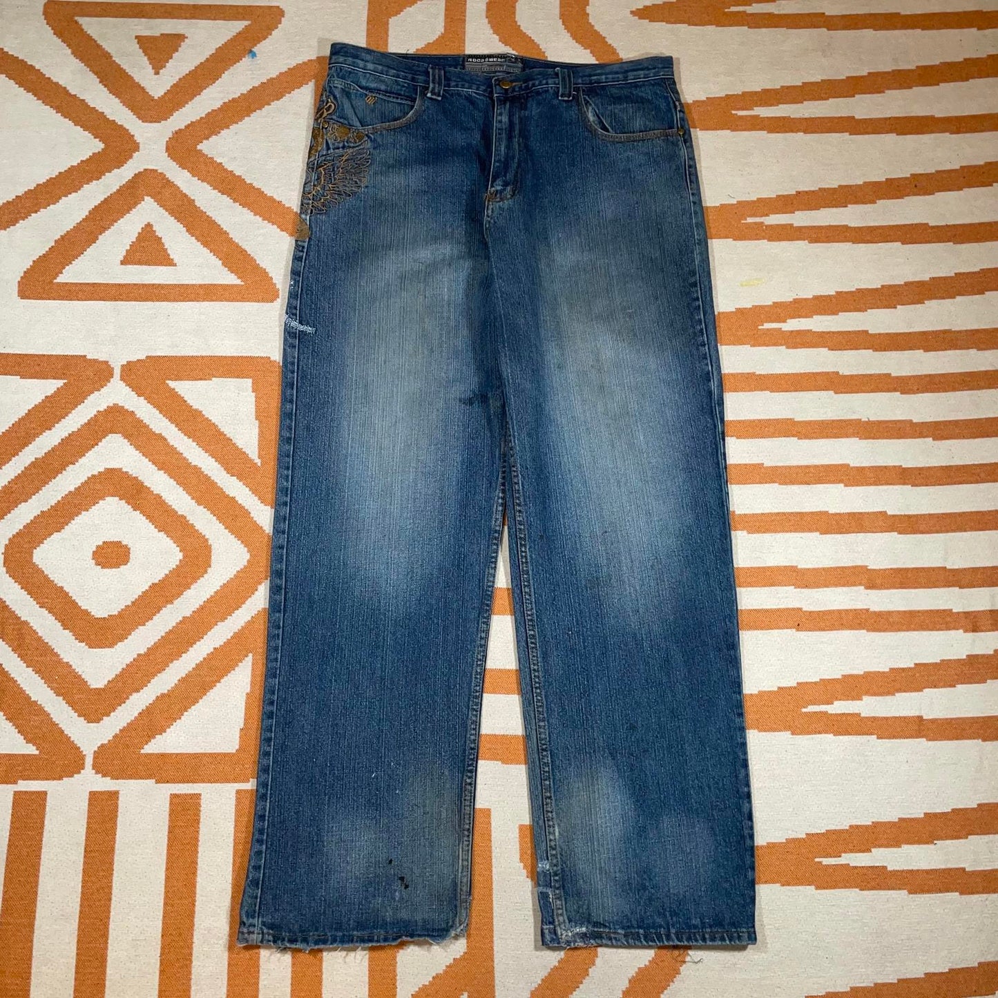 Rocawear 00s Embroidered Baggy Blue Denim Jeans 38x34