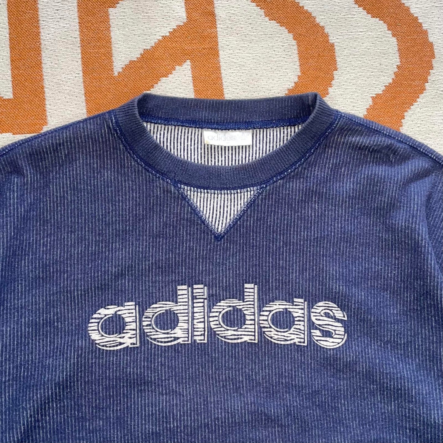 Adidas 90s Textured Print Navy Sweatshirt S