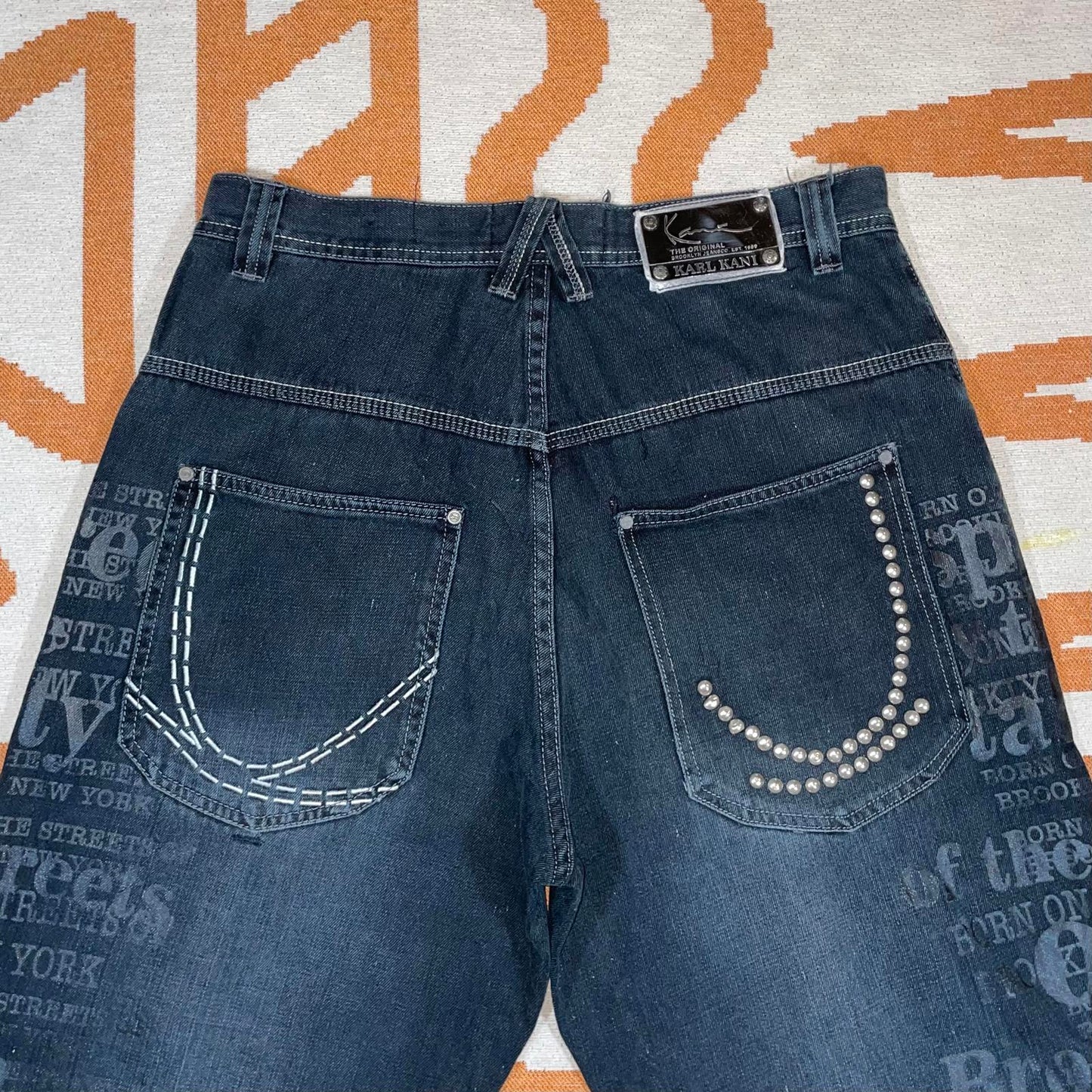 Karl Kani 90s NYC Printed/Studded Baggy Black Denim Jeans 34x34