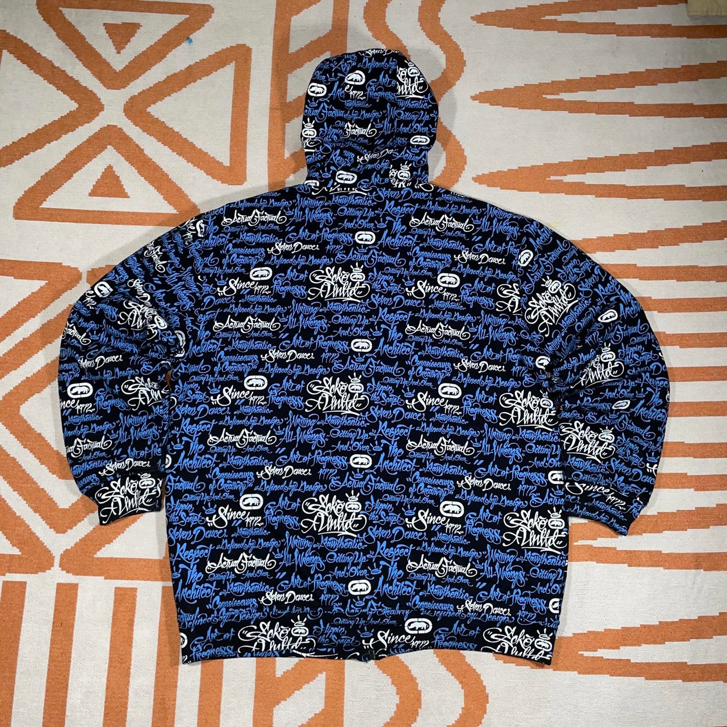 Ecko Unltd. 90s Handstyle Pattern Print Zip Black/Blue Hoodie XXL