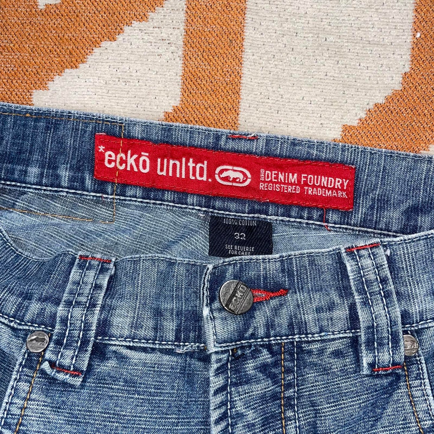Ecko Unltd. 00s Rhino Imprint Baggy Denim Blue Jeans 32x33