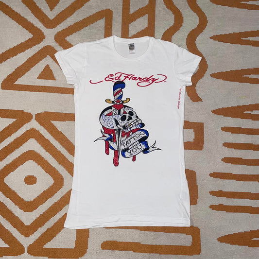 Ed Hardy 00s Embellished Skull T-Shirt L
