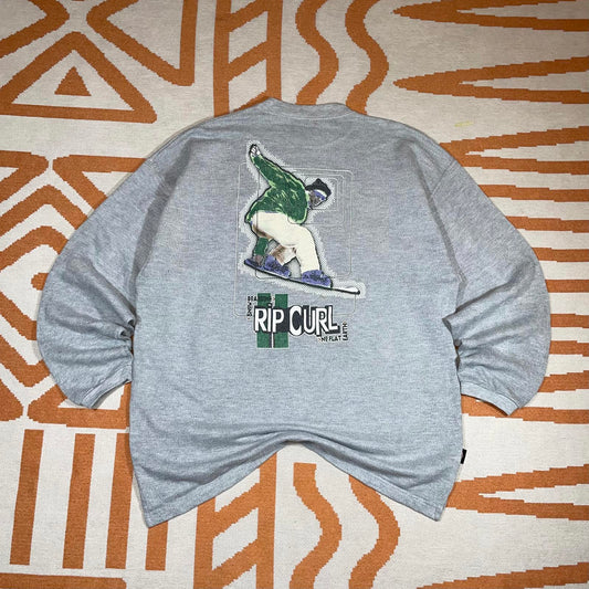 Rip Curl 90s Snowboarder Graphic Grey Sweatshirt XL