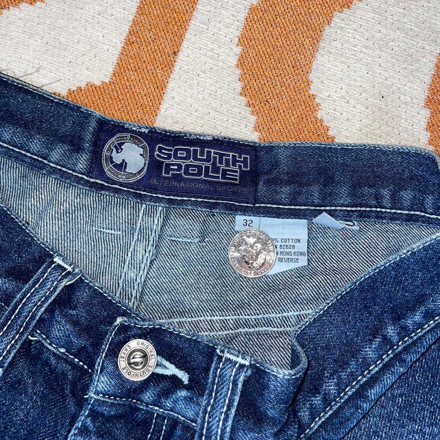 Southpole 90s Embroidered Baggy Blue Denim Jeans 32x33