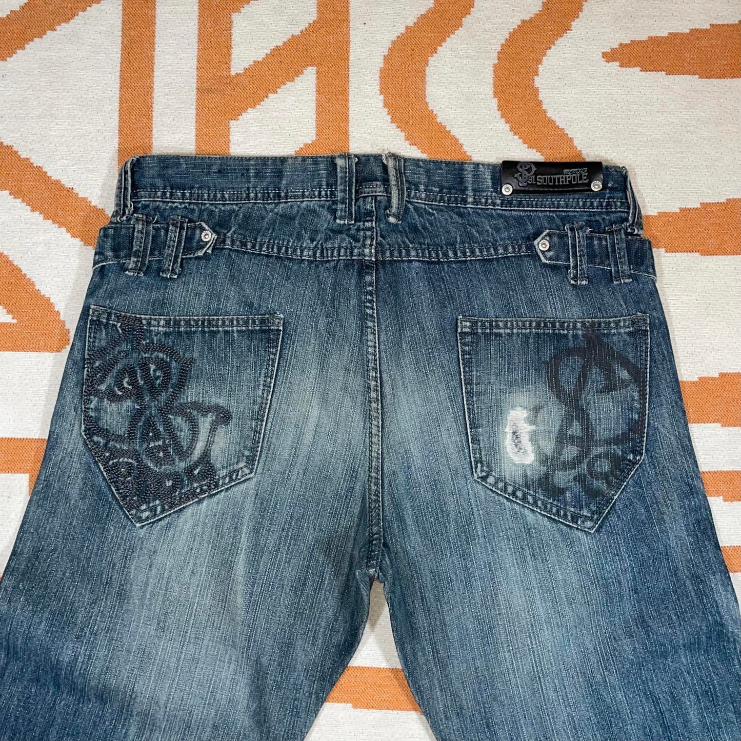 Southpole 00s Embroidered/Printed Denim Blue Jeans 36x33