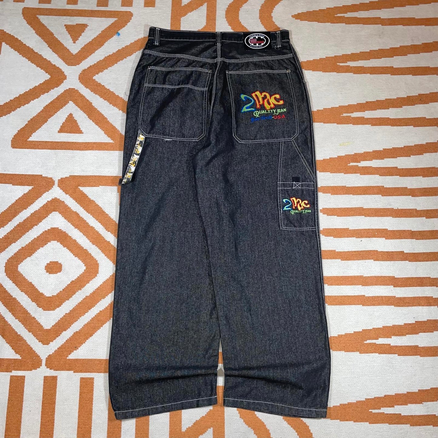 2Pac 90s Embroidered Baggy Black Denim Jeans 36x34