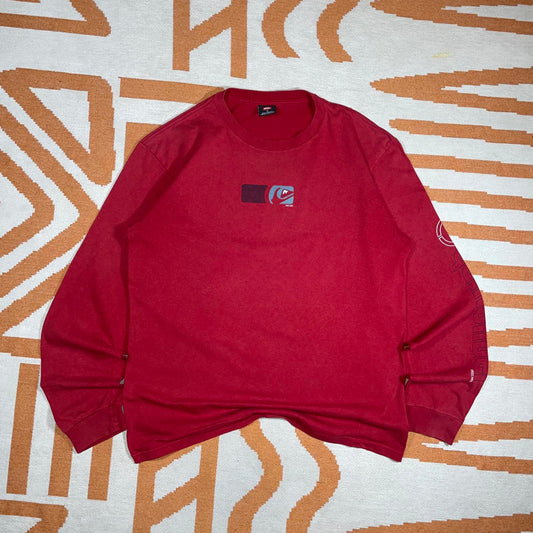Quiksilver 00s Red Print Longsleeve T-Shirt M
