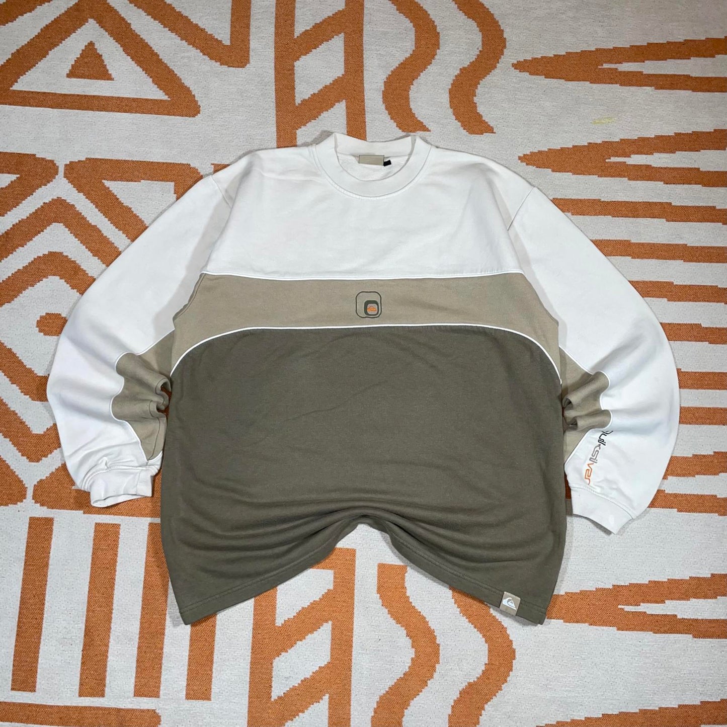 Quiksilver 00s Panelled Logo Khaki Sweatshirt L