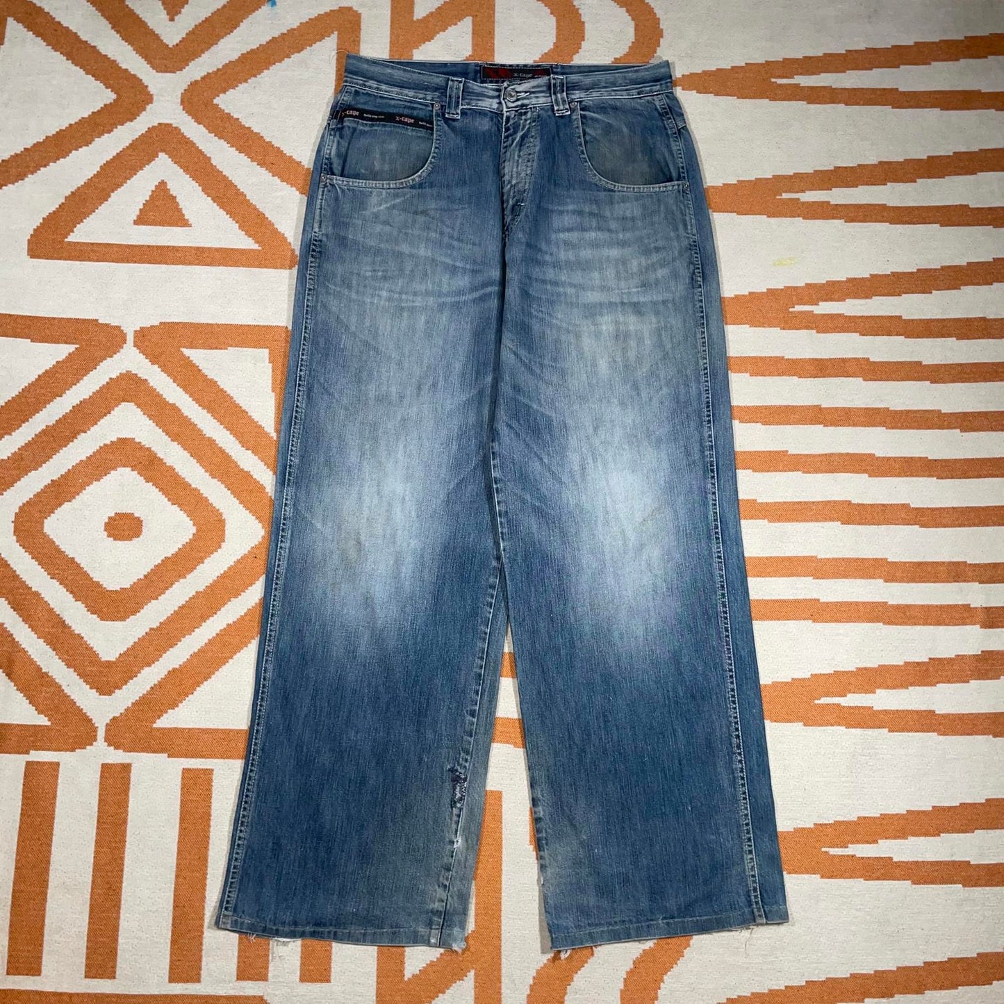 X-Cape 00s Embroidered Baggy Blue Jeans 34x32