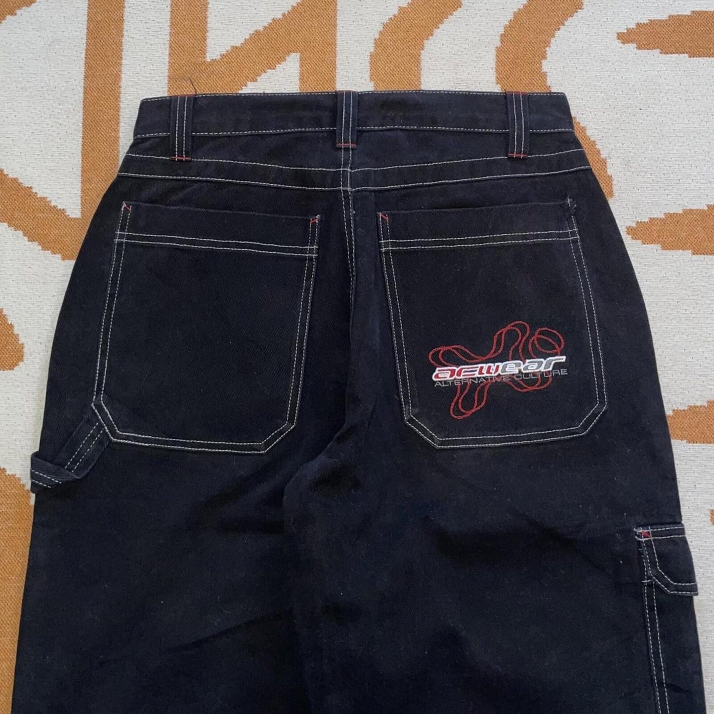Campus 00s Embroidered ‘AC-WEAR’ Black Trousers 28x33