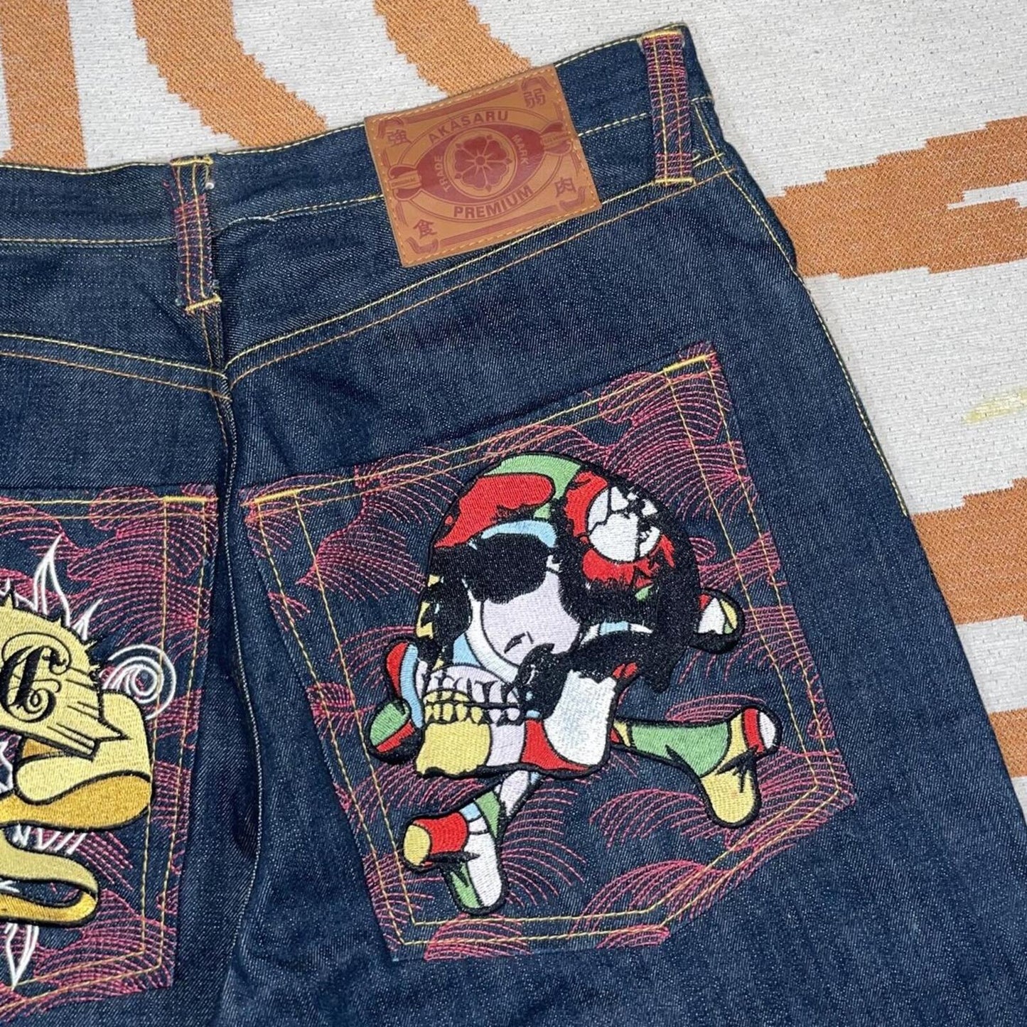 RMC 00s Embroidered Japanese ‘Crossbones’ Black Baggy Jeans 36x38