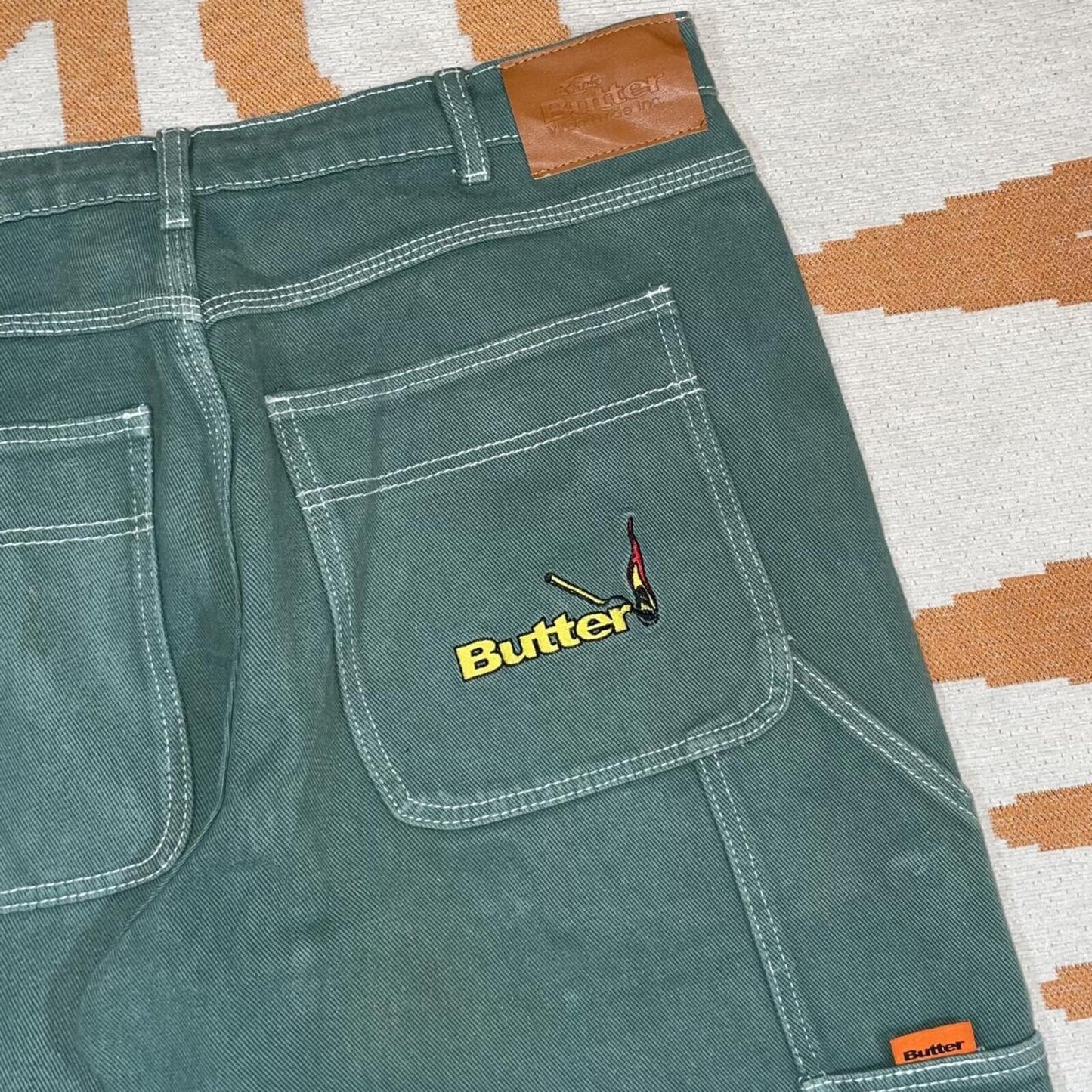Butter Goods ‘21 Embroidered ‘Matchstick’ Green Jeans 32x30